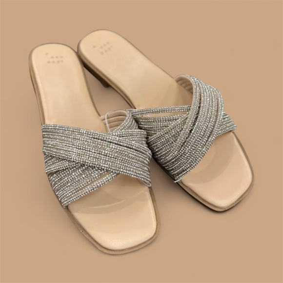 Women's Felicia Rhinestone Slide Sandals - A New Day™ Silver 10 New! - Picture 1 of 5